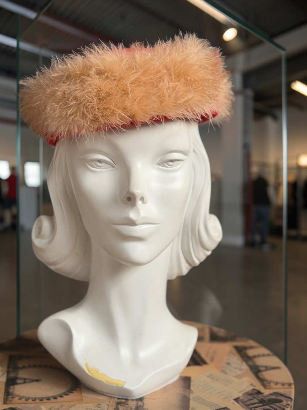 Vintage 1960s Gene a Doris Coral Red Hat with Blush Ostrich Feather Plume